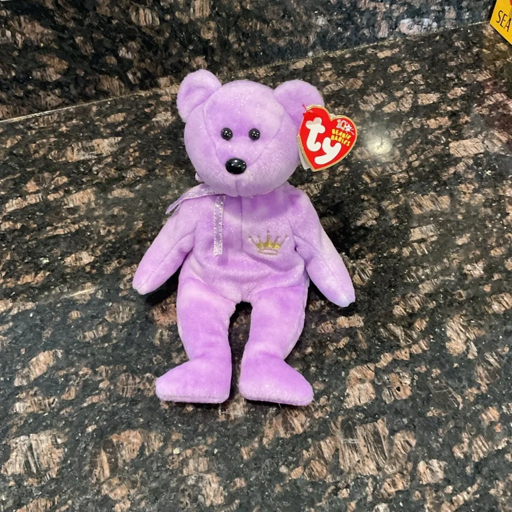 Ty Lavender “Yours Truly” Plush Bear with Crown Embroidery